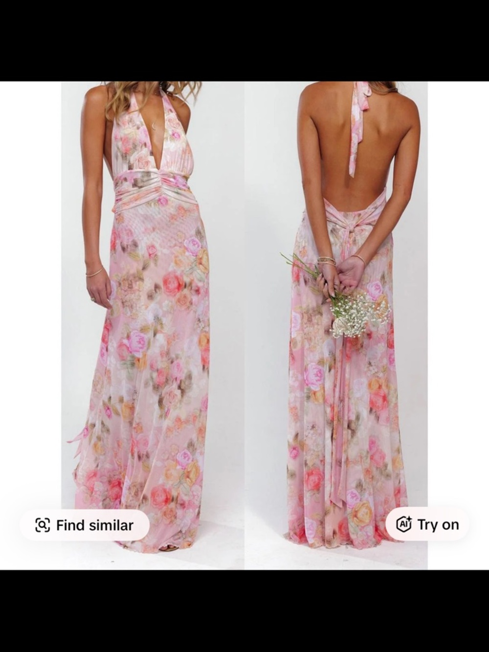 Floral Halter Backless Maxi Dress in Pink